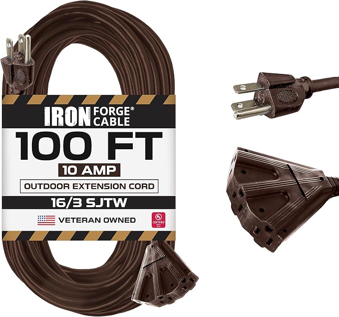 Iron Forge Cable 100ft Brown Outdoor Extension Cord by IronForgeCable