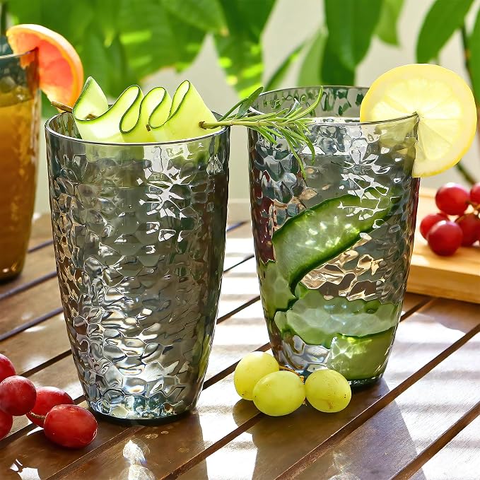 Kate Aspen Smoke Grey Hammered Plastic Tumblers, Plastic Drinking Glasses Set - Image 9