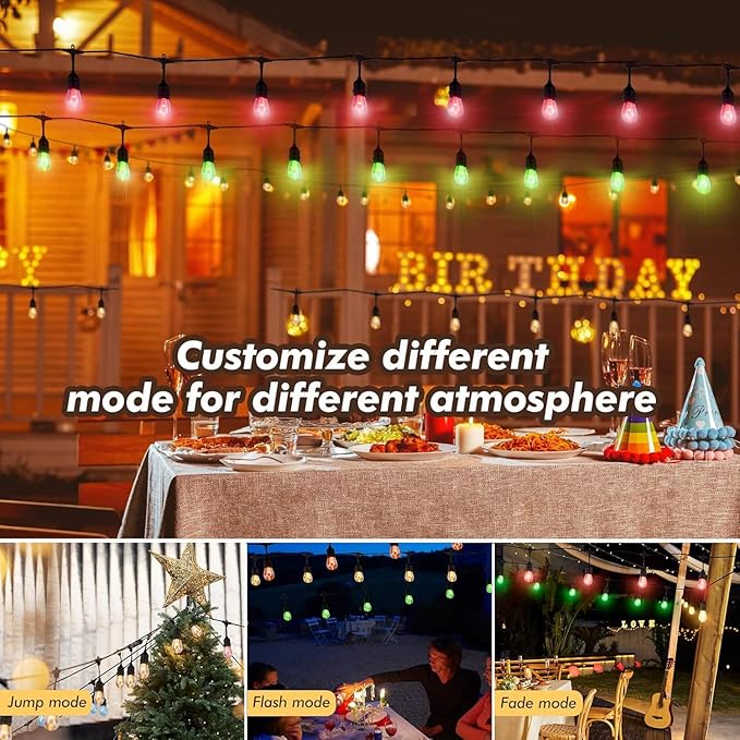 Auroraworld 24FT RGB Outdoor String Lights, Dimmable Color Changing Waterproof - Image 3