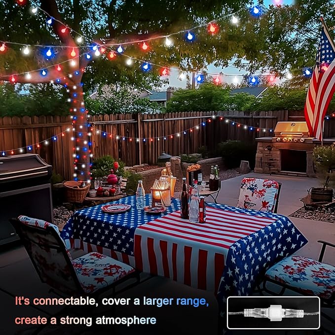 JMEXSUSS Connectable Red White and Blue Lights Indoor Outdoor, 100 LED 33ft 4th - Image 3
