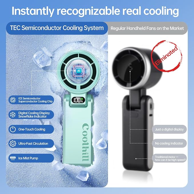 Handheld Portable Fan with Ice Cooler: 199-Speed 5500mAh Rechargeable Handheld - Image 9