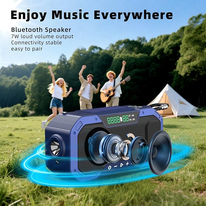 KAYINOW Emergency NOAA Weather Radio, Solar Hand Crank FM AM Radio - Image 4