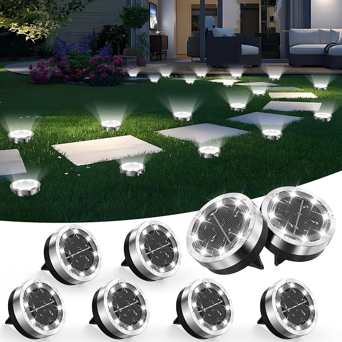 Solar Ground Lights Outdoor, 8 Pack Solar Lights Outdoor Waterproof, Mini Flat by Unknown