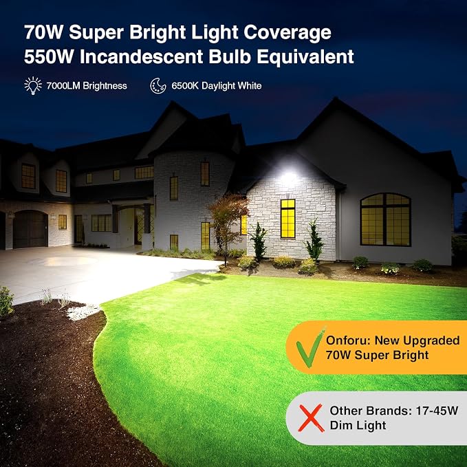 Onforu 70W LED Dusk to Dawn Flood Lights, 7000LM White Exterior Security - Image 6
