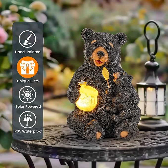 GIGALUMI Solar Garden Statues Bears 9", Loving Black Bear Decor, Yard - Image 7