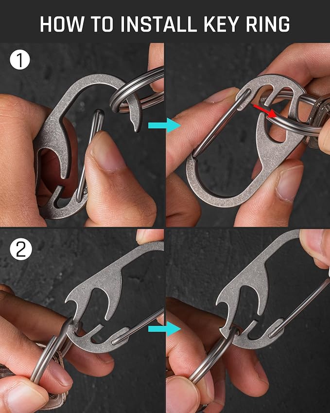 TISUR Titanium Carabiner Keychain Clip, Anti-Lost Key Ring Holder, Self-Locking - Image 4