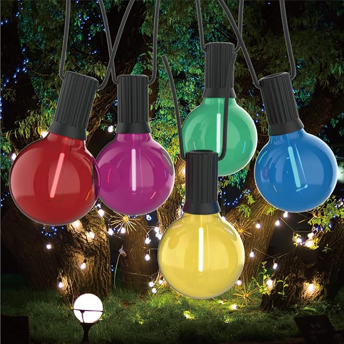 Meconard 25 Pack G40 Colored LED String Light Bulbs, E12/C7 Candelabra Base - Image 6
