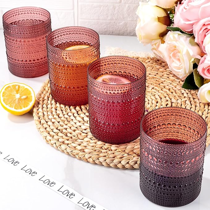 18PCS Plastic Hobnail Drinking Glasses - 14 Oz Burgundy Vintage Glasses Mixed - Image 5