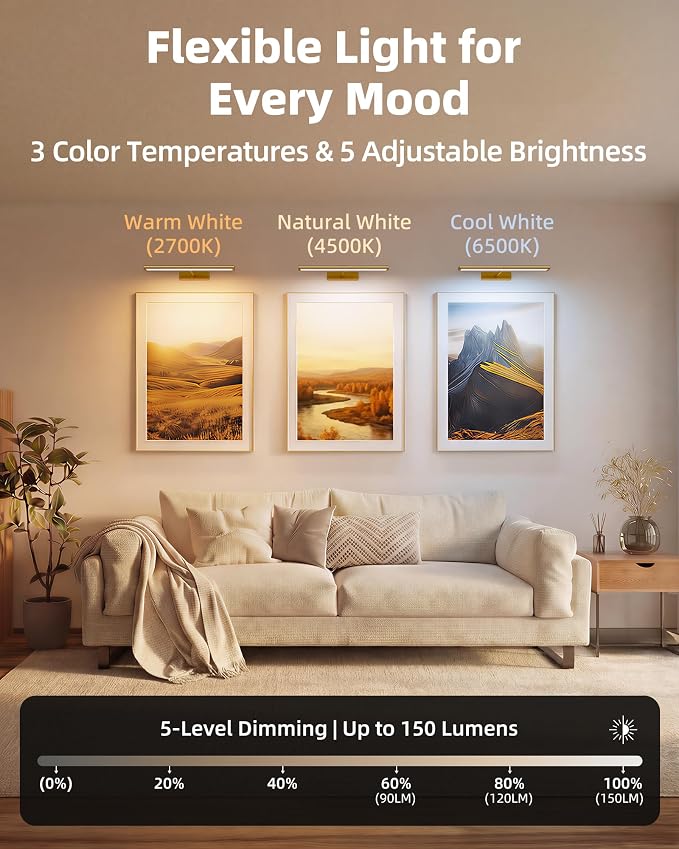 EZVALO Picture Light for Wall, 4800mAh Rechargeable Wireless Remote, Dimmable - Image 7