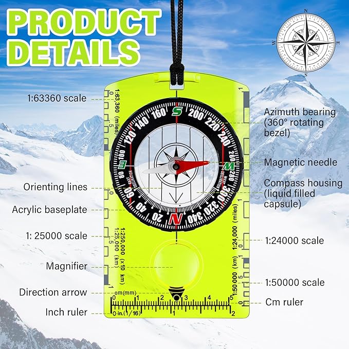 Geiserailie Acrylic Orienteering Compass Hiking Backpacking Map Reading Compass - Image 3