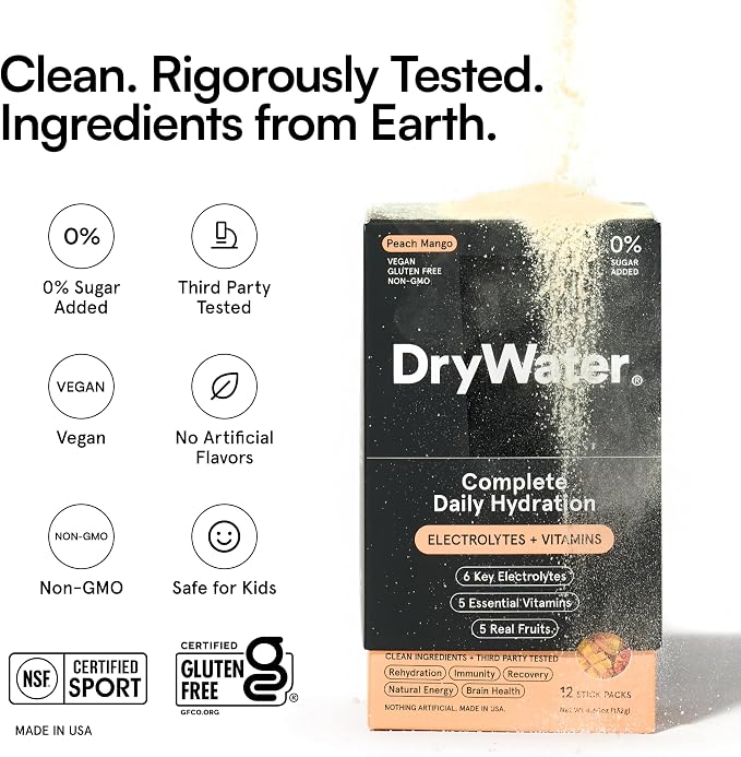 DryWater Electrolyte Powder Packets, Peach Mango - Image 6