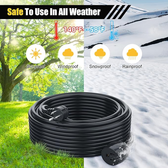 6FT Waterproof Outdoor Extension Cord, IPX6 Waterproof, Cold Weather & Fireproof - Image 6