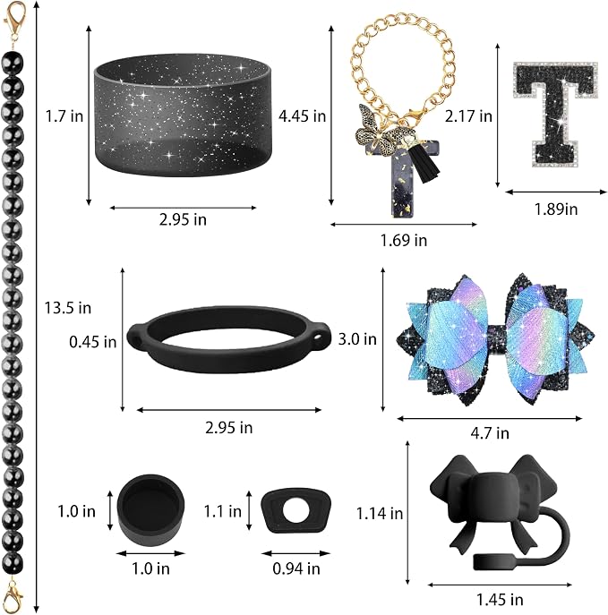 9PCS Black for Stanley Cup Accessories Set Bling Initials Bow Charms for - Image 3