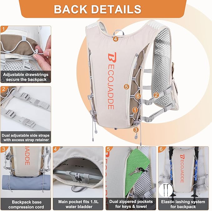 BECOJADDE Running Vest Hydration Backpack - Image 3