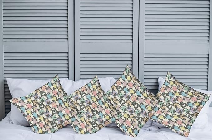 Ambesonne Funny Cartoon Throw Pillow Cushion Case Pack of 4, Theme of Playful - Image 2