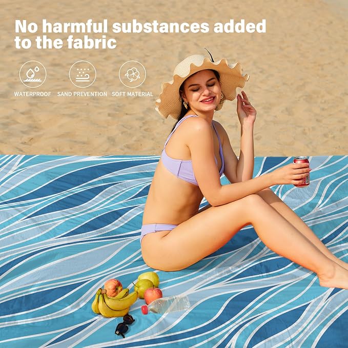 Famstar Beach Blanket Oversized Extra Large78 X 110", Waterproof Sandproof - Image 3