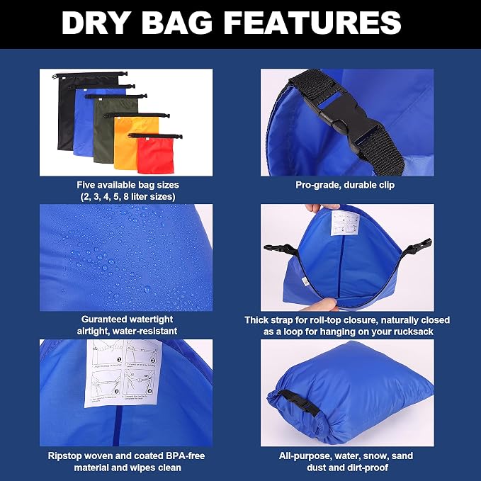 Dry Bags Waterproof Set, 5 Packs Ultralight Waterproof Bags Small Stuff Sack - Image 2