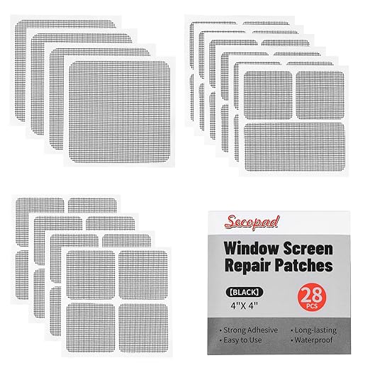 Secopad 28 Sheets Window Screen Patches Repair Kit, Strong Adhesive Fiberglass by Secopad