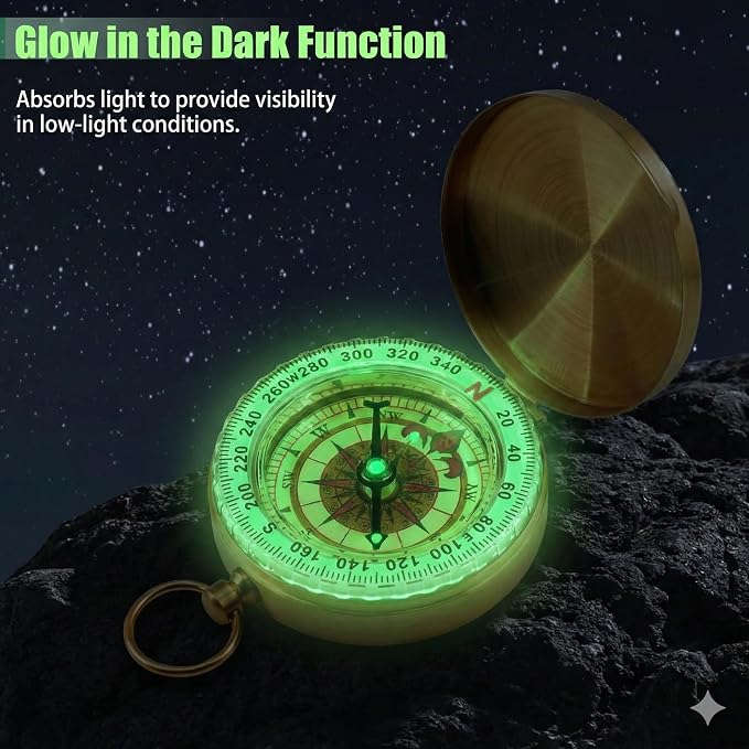 Brass Pocket Compass with Luminous Dial, Sports Waterproof Navigation Maganetic - Image 9