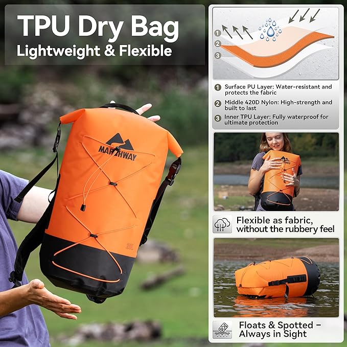 MARCHWAY Floating Roll Top Dry Bag, Flexible Lightweight TPU Waterproof - Image 2
