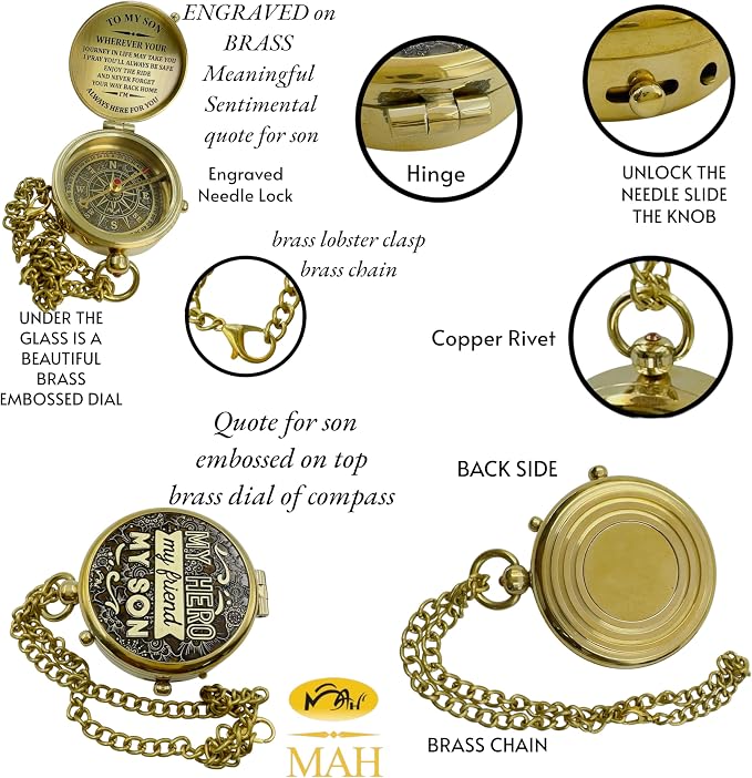Brass Compass Gift to My Son Never Forget I Love You, Sentimental Keepsake from - Image 7