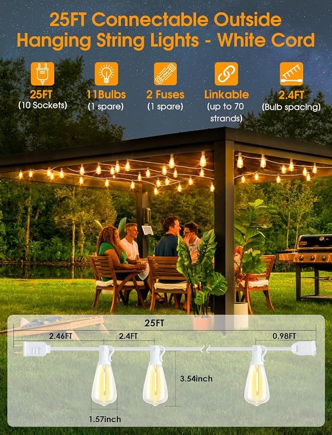 Larkvue 25FT Outdoor String Lights, Patio Lights - Image 2