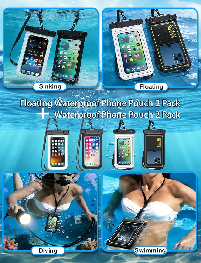 Famoby 4 Pack IP68 Waterproof Phone Pouch Adjustable Neck Lanyard Dry Bag - Image 3