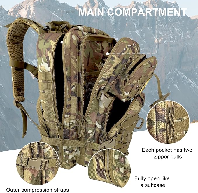 Hannibal Tactical MOLLE Assault Backpack, Tactical Backpack Military Army - Image 3