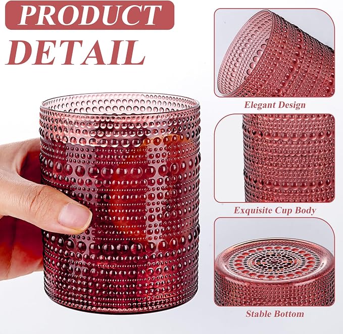 18PCS Plastic Hobnail Drinking Glasses - 14 Oz Burgundy Vintage Glasses Mixed - Image 4