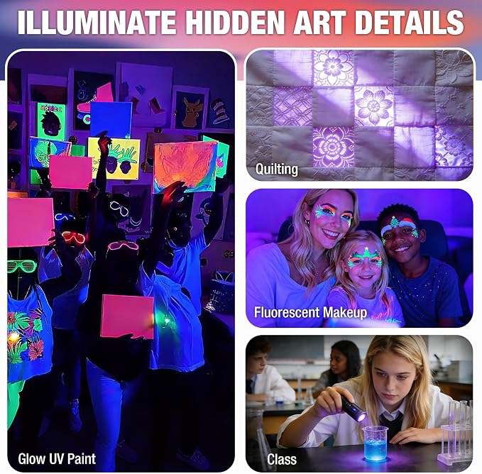 EverBrite UV Blacklight Flashlights 3-Pack Set, 9 LEDs 395nm Mini Black Light - Image 5