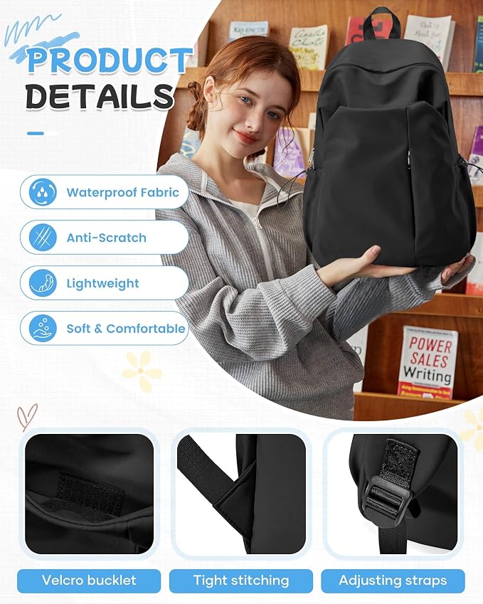 SEAFEW Black Backpack for School, High School Bookbag Back Pack for Teens Girls - Image 5