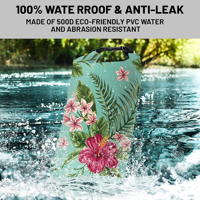 Waterproof Dry Bag, Roll Top Tropical Summer Watercolor Hibiscus Waterproof - Image 2