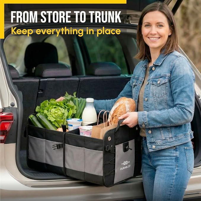 Compact Car Trunk Organizer 2-Section – Grocery, Cleaning Supplies Storage – - Image 5