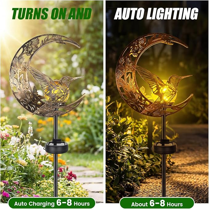 VIHOSE Solar Hummingbird Outdoor Lights Waterproof Moon Garden Stake Lights - Image 3