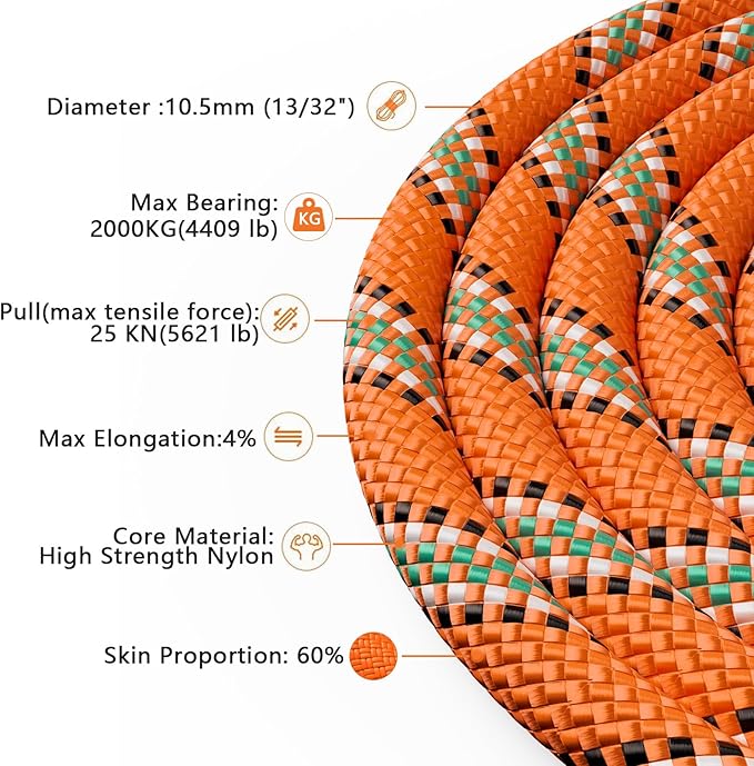 X XBEN Outdoor Climbing Rope 10M 20M 30M 50M 70M 152M 352M Static Rock Climbing - Image 3