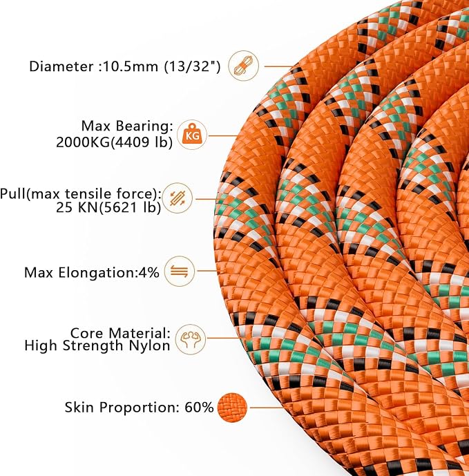 X XBEN Outdoor Climbing Rope 10M 20M 30M 50M 70M 152M 352M Static Rock Climbing - Image 3