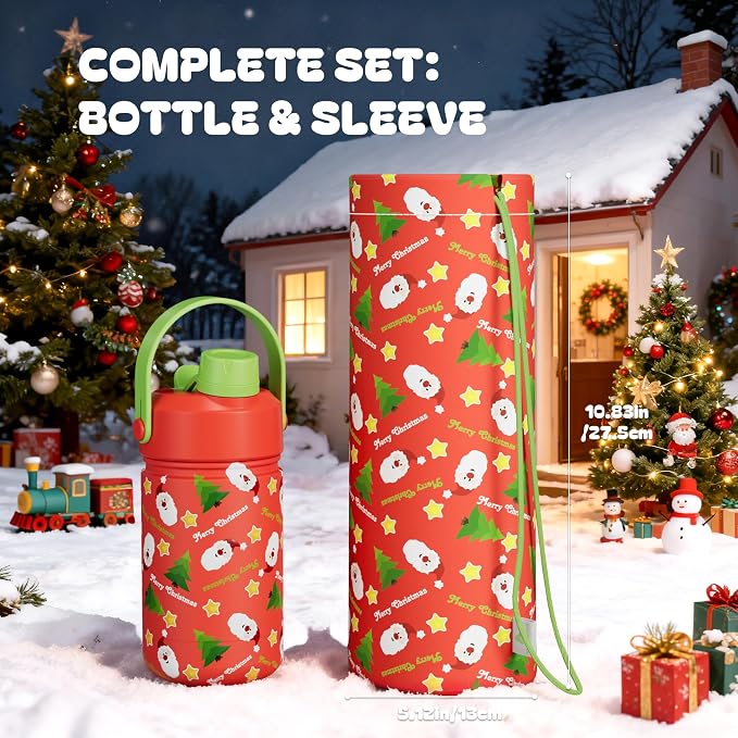 12 oz Kids Christmas Insulated Water Bottle: 2-in-1 Straw Spout Lid, Keep Cold - Image 5