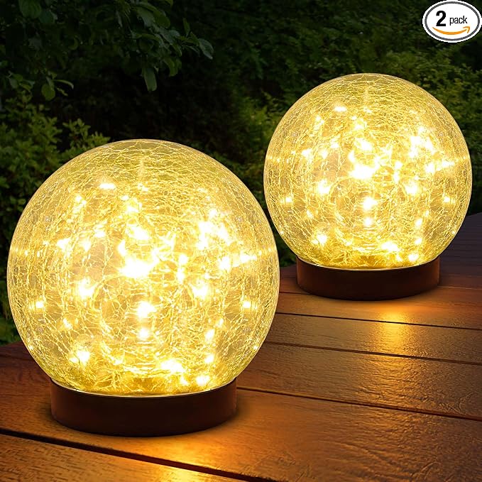 ASOMST 2-Pack Garden Solar Lights Outdoor, Cracked Glass Ball Light Waterproof by ASOMST