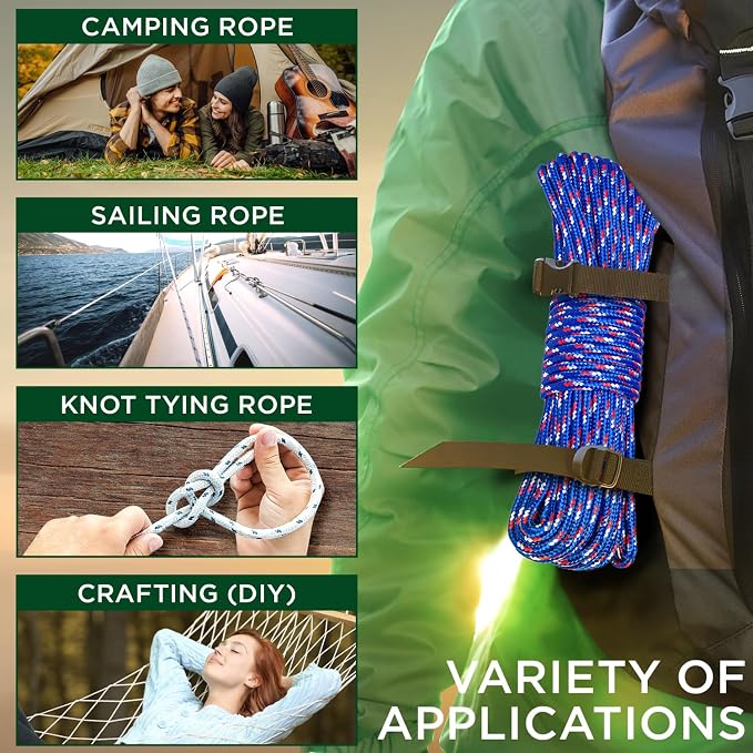 TECEUM Rope – 90 Feet x 1/4 Inch – Patriot Mix – Strong All-Purpose Utility - Image 5