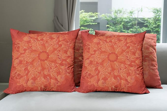Ambesonne Red Mandala Throw Pillow Cushion Case Pack of 4, Vibrant Colored by Ambesonne
