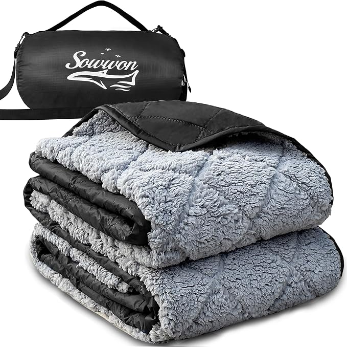 Waterproof Outdoor Blanket 92”X 60” Packable, Stadium Blankets by sowwon
