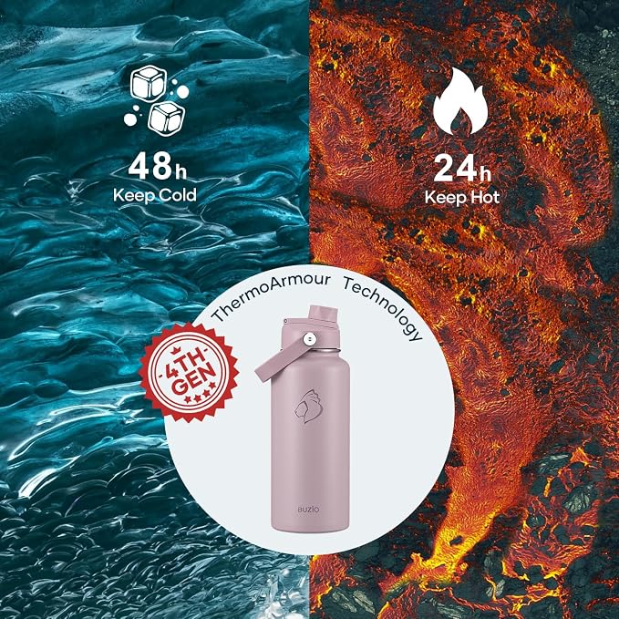 BUZIO 32 oz Water Bottle Insulated, Leakproof Stainless Steel Flask, Wide Mouth - Image 2
