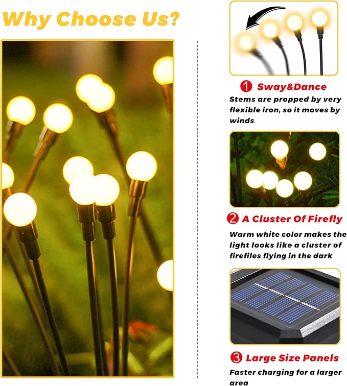 Solar Lights Outdoor-6Pack 48LEDs Solar Garden Firefly Lights Outside, Solar - Image 5