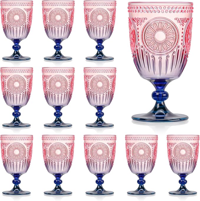 XUWAIDSGN 12Pcs Plastic Vintage Wine Glasses 13.5oz Reusable Embossed Goblet by XUWAIDSGN