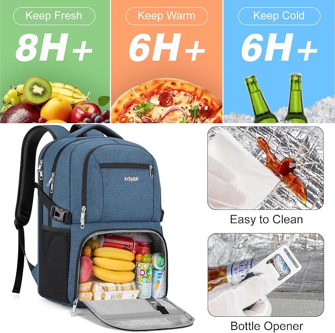 Insulated Lunch Backpack Fit 17" Laptop, Work Backpack - Image 4