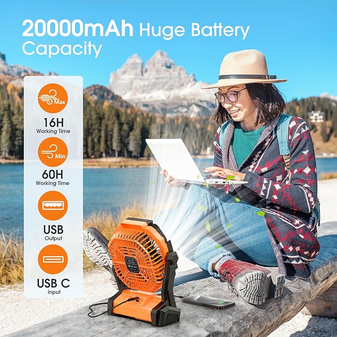 Portable Fan Rechargeable, Cordless Battery Powered Fan - Image 2