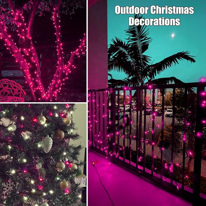 HISHINY Christmas Lights 100 Count Pink Christmas Tree String Lights - Image 6