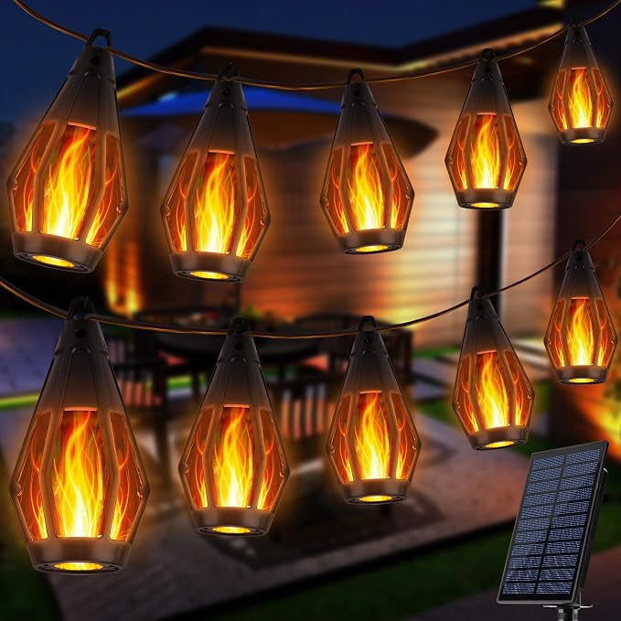 iBaycon Solar Flame Lights, 27Ft 10 LED Bulbs Flickering Flame String Light by iBaycon
