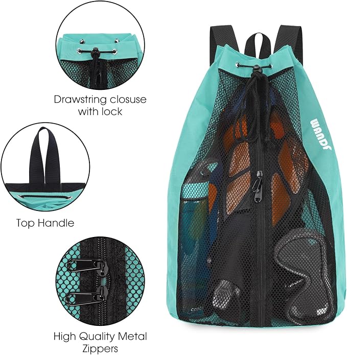 WANDF Swim Bag Mesh Drawstring Backpack Beach Backpack - Image 6