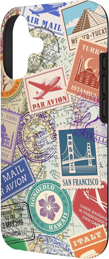 World Map Travel Passport Stamps Postage Stamp Case - Image 2